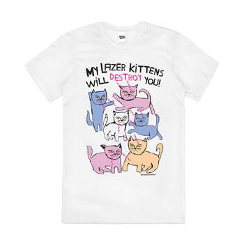 Lazer Kittens Funny Cat Pet Parody Meme Cotton T-Shirt White Size 2XL