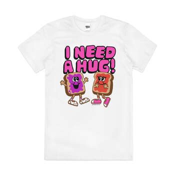 Need a Hug PBJ Sandwich Funny Slogan Cotton T-Shirt White Size 2XL