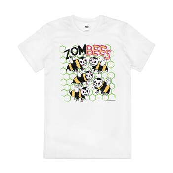 Zombees Eat Brains Funny Undead Slogan Cotton T-Shirt White Size 2XL