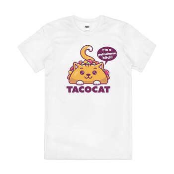 Tacocat Offensive Palindrome Cat Slogan Cotton T-Shirt White Size 2XL