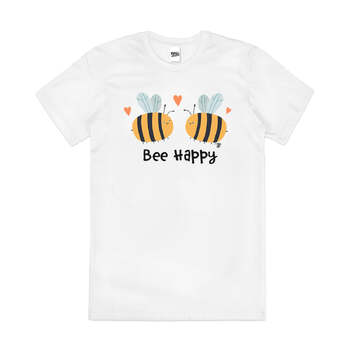 Bee Happy Bees Funny Cute Slogan Pun Cotton T-Shirt White Size 2XL