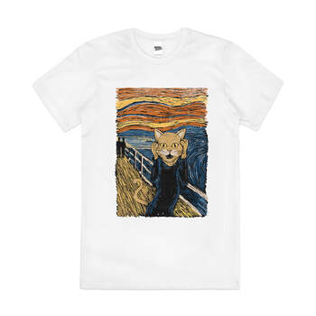 The Purr Edvard Munch Scream Painting Cotton T-Shirt White Size 2XL