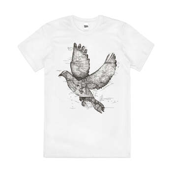 Wanderlust Bird Adventure Map Art Style Cotton T-Shirt White Size 2XL