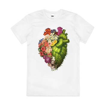 Healing Heart Floral Nature Flowers Art Cotton T-Shirt White Size 2XL