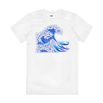 Kanagawa Cat Great Wave Japanese Art Cotton T-Shirt White Size 2XL