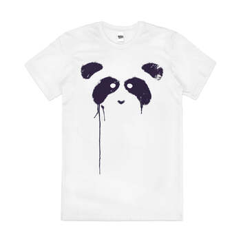 Panda Bear Face Paint Drip Artsy Animal Cotton T-Shirt White Size 2XL