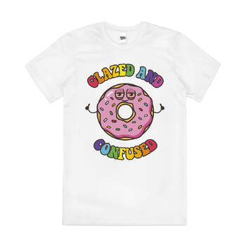 Glazed and Confused Funny Donut Stoner Cotton T-Shirt White Size 2XL