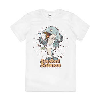 Smoked Salmon Stoner Funny Weed Parody Cotton T-Shirt White Size 2XL