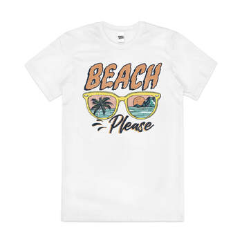 Beach Please Funny Pun Summer Slogan Cotton T-Shirt White Size 2XL