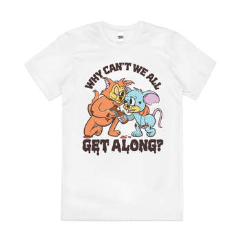 Why Cant We All Get Along Mouse Slogan Cotton T-shirt White Size 2XL