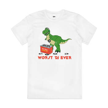 Worst DJ Ever Funny T-Rex Dinosaur Rex Cotton T-Shirt White Size 2XL