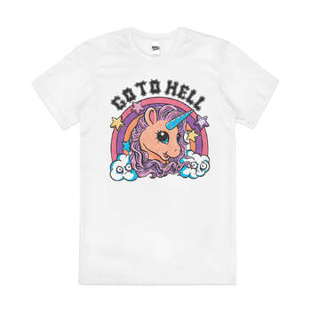 Go to Hell Funny Unicorn Slogan Cute Cotton T-Shirt White Size 2XL