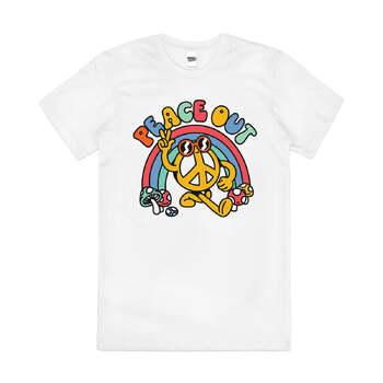 Peace Out Funny Hippy Rainbow Slogan Cotton T-Shirt White Size 2XL