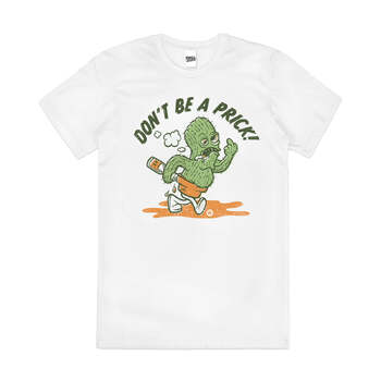 Don't Be a Prick Cactus Rude Slogan Cotton T-Shirt White Size 2XL