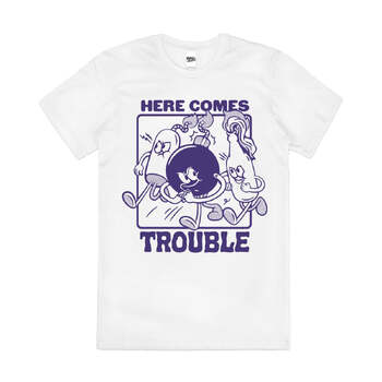 Here Comes Trouble Retro Hose Funny Cotton T-Shirt White Size 2XL