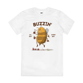 Buzzin Drunk Bee Beer Insect Party Fun Cotton T-Shirt White Size 2XL