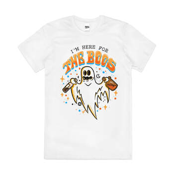 I'm Here for the Boos Funny Halloween Cotton T-Shirt White Size 2XL