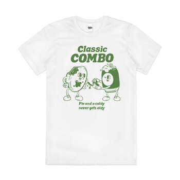 Classic Combo Aussie Beer Pie W/ Sauce Cotton T-Shirt White Size 2XL