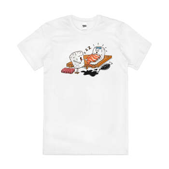 Sleepwalking Sushi Japanese Foodie Cotton T-Shirt White Size 2XL