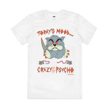 Crazy With a Touch of Psycho Cat Rude Cotton T-Shirt White Size 2XL