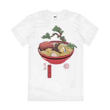 Bonsai Ramen Cool Japanese Food Design Cotton T-Shirt White Size 2XL