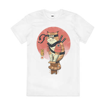 Shinobi Cat Samurai Japanese Warrior Cotton T-Shirt White Size 2XL