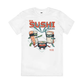 Sushi Squad Ninja Samurai Food Funny Cotton T-Shirt White Size 2XL