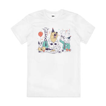 Party Animals Funny Animal Drinking Pet Cotton T-Shirt White Size 2XL