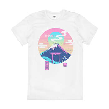 Mt Fuji Japanese Nature Vaporwave Artsy Cotton T-Shirt White Size 2XL