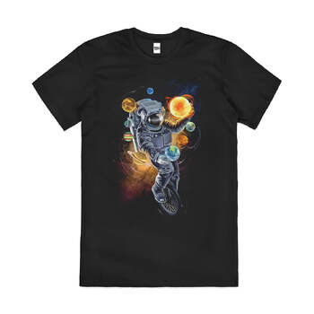 Space Juggle Astronaut Solar System Art Cotton T-Shirt Black Size 3XL