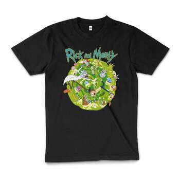 Rick And Morty Portal Collage Cartoon Cotton T-Shirt Black Size 3XL