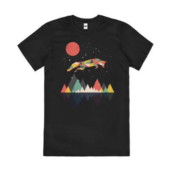 Wild as a Fox Abstract Artsy Cotton Graphic T-Shirt Black Size 3XL