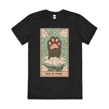 Ace Of Paws Funny Cat Tarot Card Parody Cotton T-Shirt Black Size 3XL