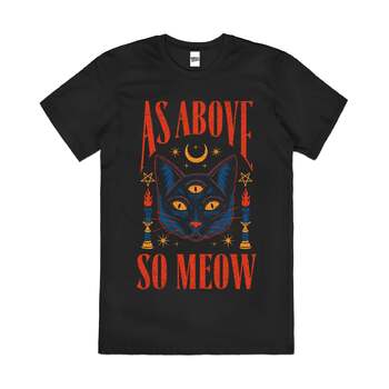 As Above So Meow Funny Cat Spiritual Cotton T-Shirt Black Size 3XL