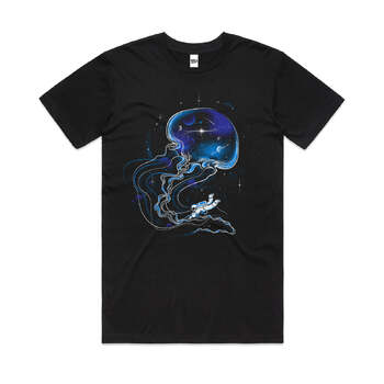 Universe Is a Big Jellyfish Space Cotton Artsy T-Shirt Black Size 3XL