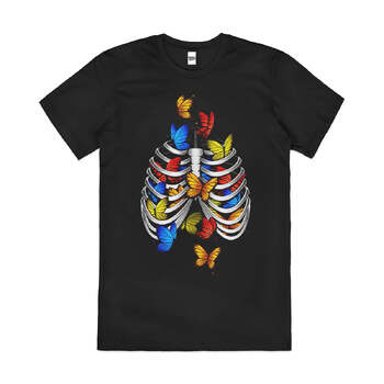 Butterflies in My Stomach Cute Insect Cotton T-Shirt Black Size 3XL