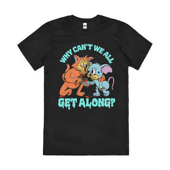 Why Can't We All Get Along Cat Mouse Cotton T-Shirt Black Size 3XL