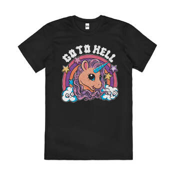 Go to Hell Unicorn Fun Rude Slogan Cute Cotton T-Shirt Black Size 3XL