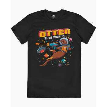 Otter this World Space Galaxy Parody Cotton T-Shirt Black Size 3XL