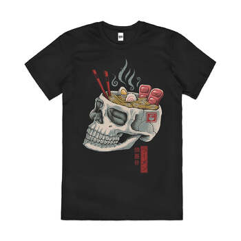 Ramen Skull Dark Japanese Noodles Soup Cotton T-Shirt Black Size 3XL