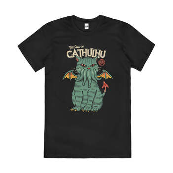 The Call of Cathulhu Funny Cat Monster Cotton T-Shirt Black Size 3XL