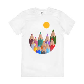 12 Colours Mountains Pencils Cute Artsy Cotton T-Shirt White Size 3XL