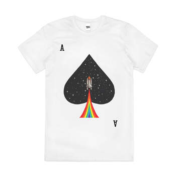 Space Shuttle Ace Card Rainbow Ship Cotton T-Shirt White Size 3XL