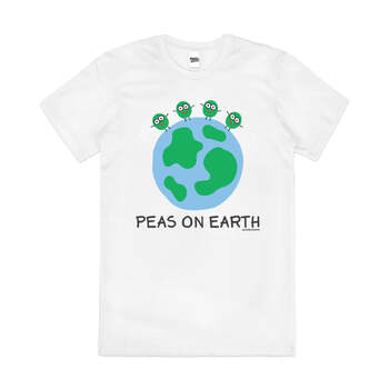 Peas on Earth Funny Peace Parody Pun Cotton T-Shirt White Size 3XL