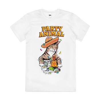 Party Animal Cat Tequila Shots Slogan Cotton T-Shirt White Size 3XL