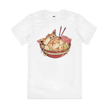 Ramen Catabuki Cat Japanese Noodles Cotton T-Shirt White Size 3XL