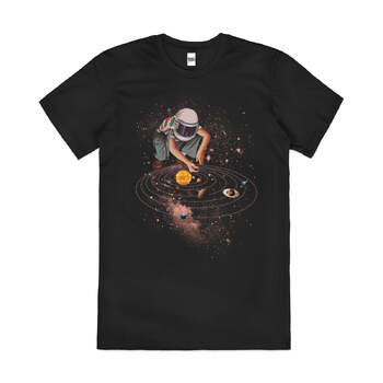 Marble Planets Astronaut Solar System Cotton T-Shirt Black Size 4XL