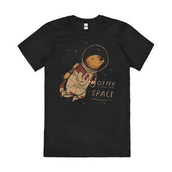 Otter Space Galaxy Animal Astronaut Cotton T-Shirt Black Size 4XL