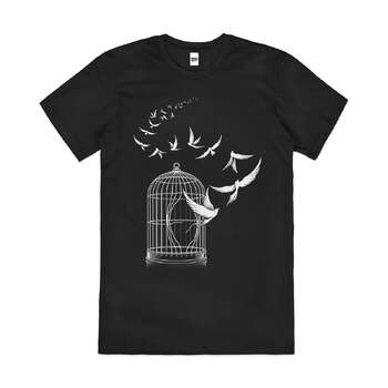 To Freedom Artsy Birds Escaping Peace Cotton T-Shirt Black Size 4XL