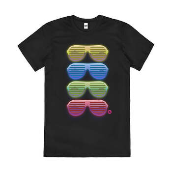 80s Neon Sunglasses Party Shades Retro Cotton T-Shirt Black Size 4XL